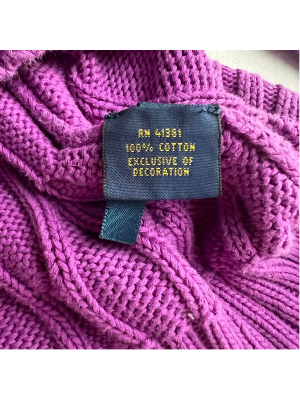 Polo Ralph Lauren Cable Knit Sweater Sz M Purple Crewneck Cotton Y2K Preppy - Picture 7 of 11
